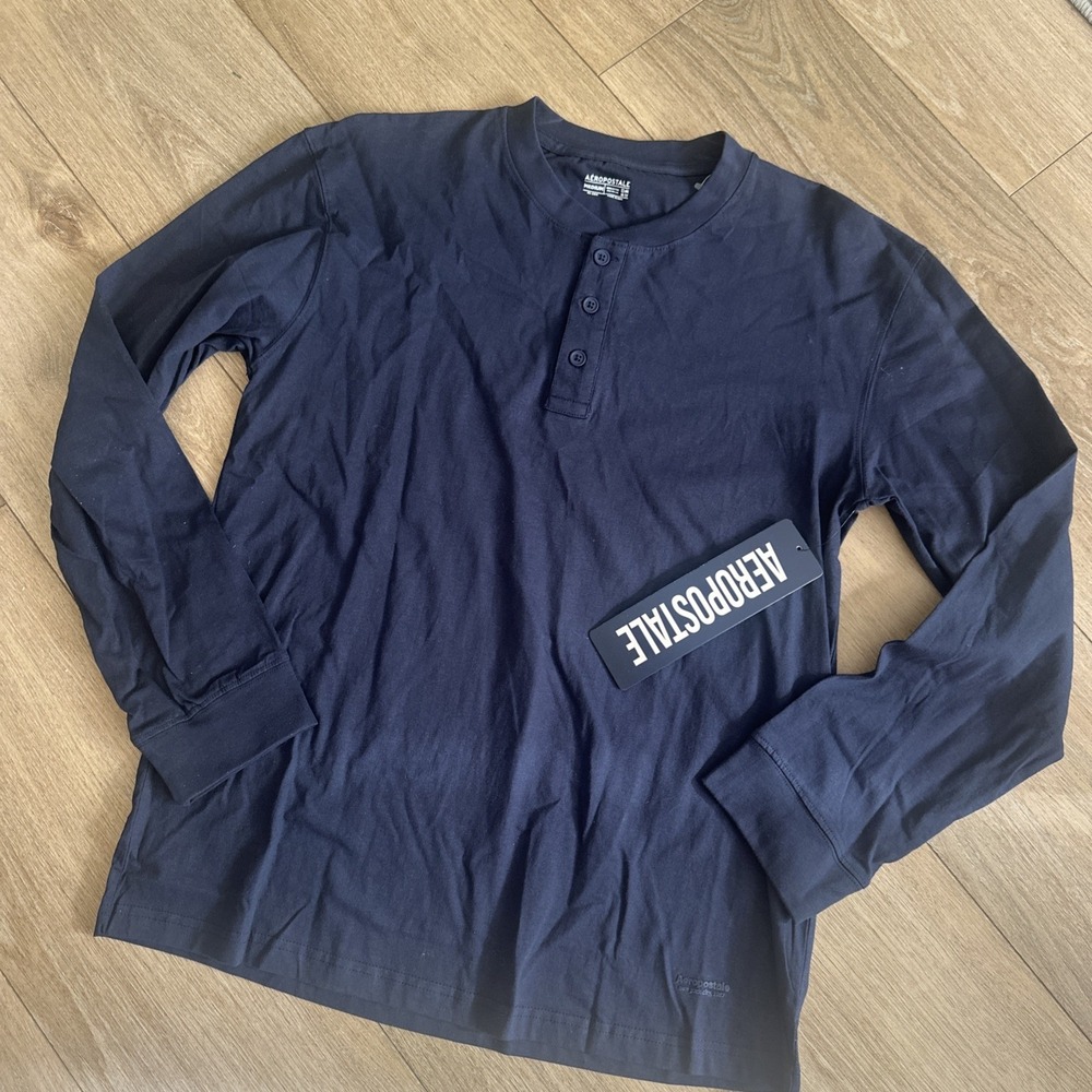 Aeropostale Men's L/S Henley‎ Shirt Navy Blue Cotton Lounge Medium NEW
